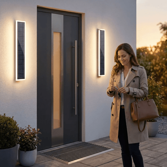 eclairage exterieur mural femme retour travail