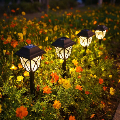 eclairage exterieur soir parmi fleurs