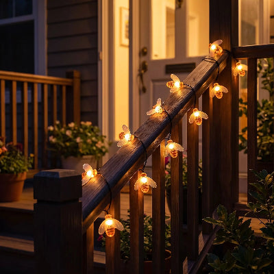 guirlande exterieur lumineuse abeille blanc chaud sur rampe escalier
