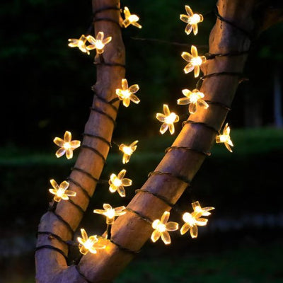 Guirlande exterieur lumineuse blanc chaud enroulee dans arbre
