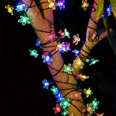Guirlande exterieur lumineuse multicolore enroulee dans arbre