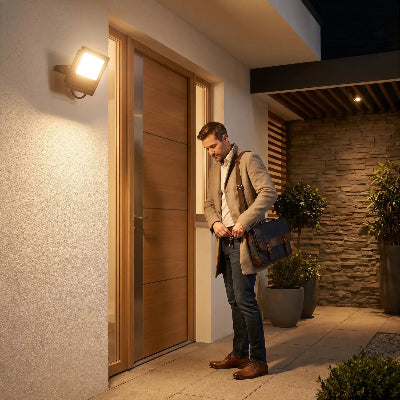 lampadaire 100W homme retour maison apres travail