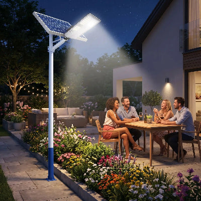 lampadaire exterieur solaire amis prennent verre terrasse