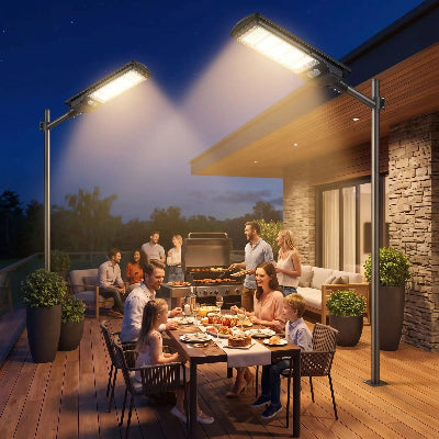 lampadaire led bbq entre amis terrasse