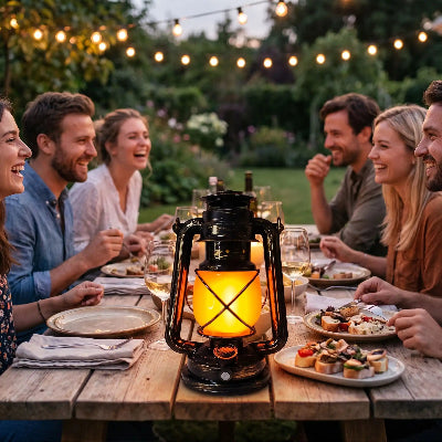 lanterne solaire exterieur fanal eclairant diner entre amis